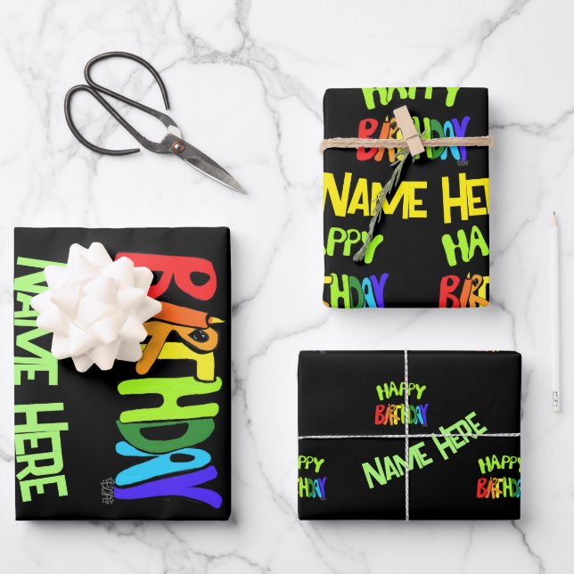 Hoja De Papel De Regalo Nombre personalizado de cumpleaños brillante y fel (Anverso)