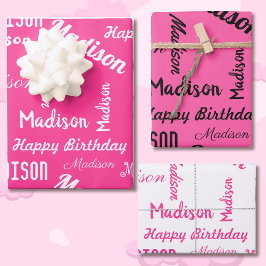 Hoja De Papel De Regalo NOMBRE personalizado de PINK Feliz regalo de Chica