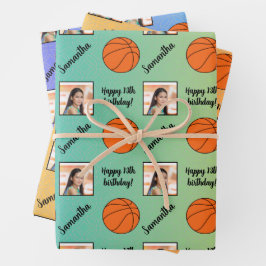 Hoja De Papel De Regalo Nombre personalizado Foto Deporte Baloncesto Cumpl