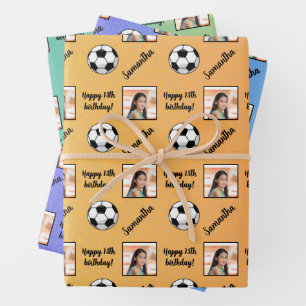 Hoja De Papel De Regalo Nombre Personalizado Foto Deporte Fútbol Cumpleaño