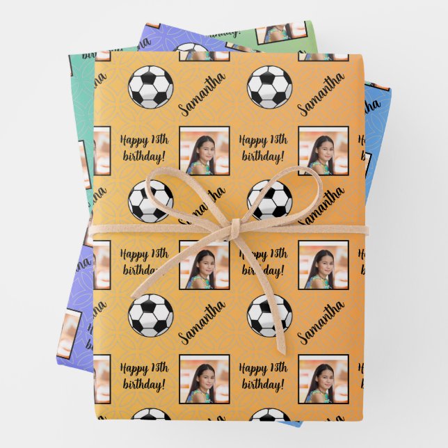 Hoja De Papel De Regalo Nombre Personalizado Foto Deporte Fútbol Cumpleaño (In situ)