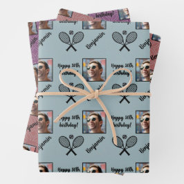 Hoja De Papel De Regalo Nombre personalizado Foto Deporte Tenis Cumpleaños