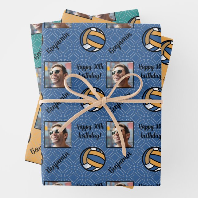 Hoja De Papel De Regalo Nombre personalizado Foto Deporte Voleibol Cumplea (In situ)