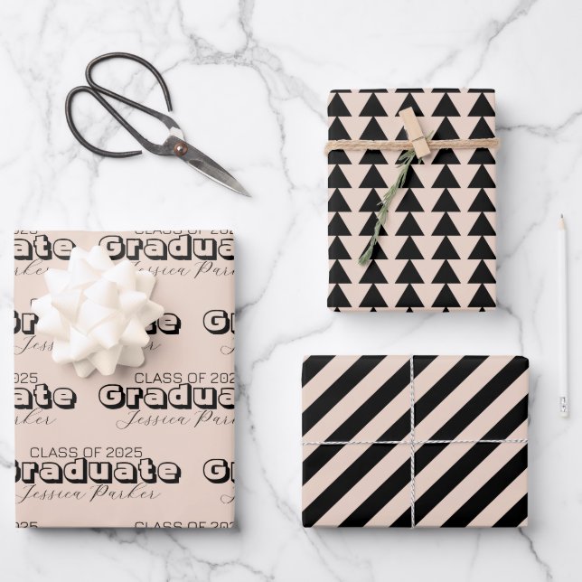 Hoja De Papel De Regalo Nombre personalizado Graduación moderna (Anverso)
