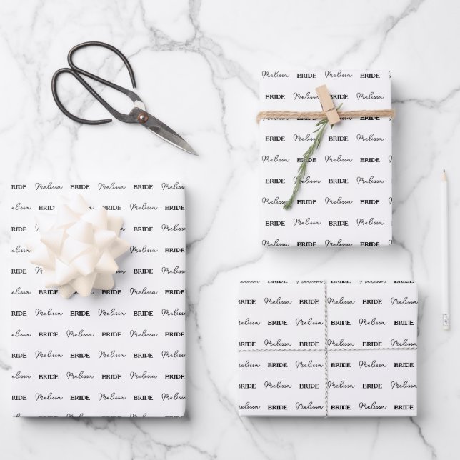 Hoja De Papel De Regalo Nombre Personalizado Novia Elegante Por Casar Blan (Anverso)