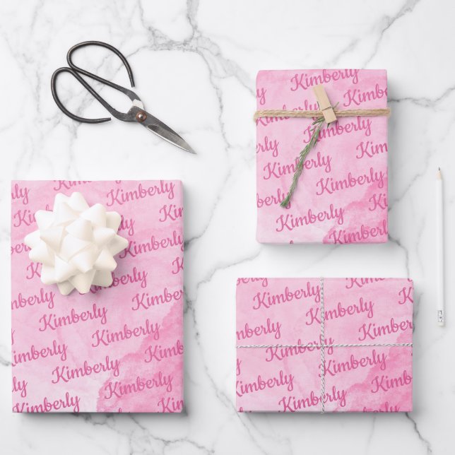 Hoja De Papel De Regalo Nombre personalizado rosa personalizado personaliz (Anverso)