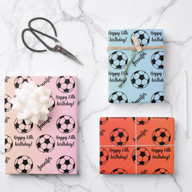 Hoja De Papel De Regalo Nombre personalizado Sentimiento Deporte Fútbol Cu (Anverso)