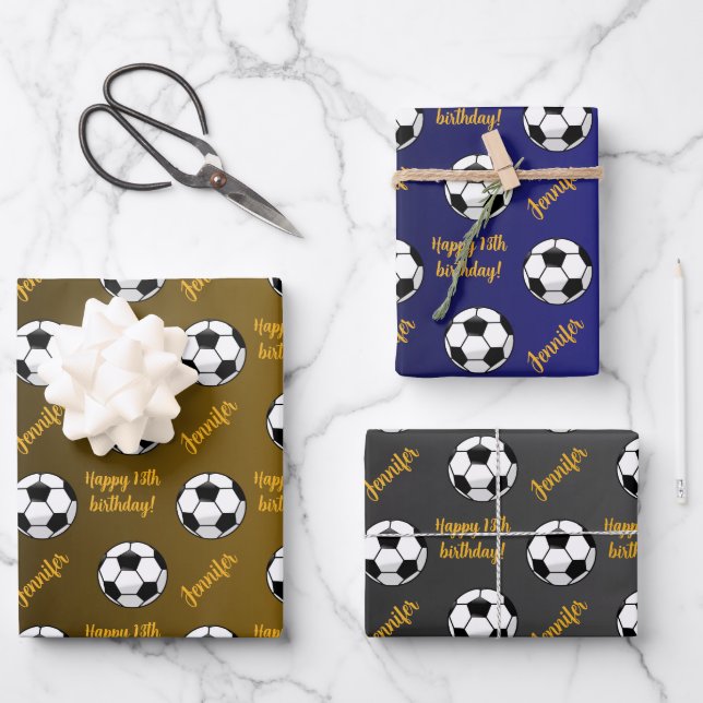 Hoja De Papel De Regalo Nombre personalizado Sentimiento Deporte Fútbol Cu (Anverso)