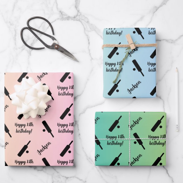 Hoja De Papel De Regalo Nombre personalizado Sentimiento Deporte Tema Cric (Anverso)