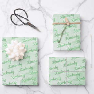 Hoja De Papel De Regalo Nombre personalizado verde personalizado