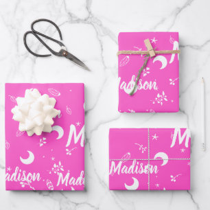 Hoja De Papel De Regalo Nombre personalizado vibrante Fuchsia rosa