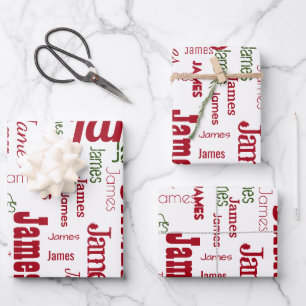 Hoja De Papel De Regalo Nombre repetido Personalizado Blanco Rojo Verde