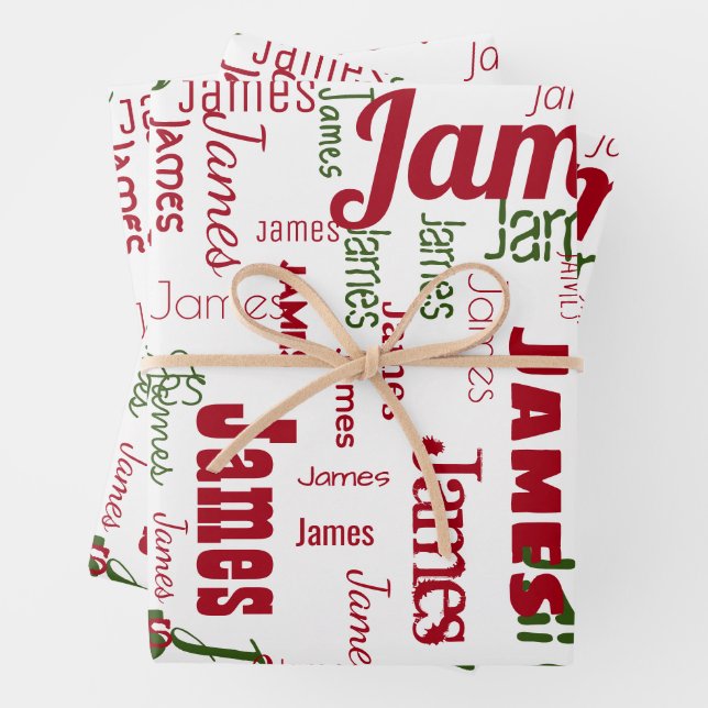 Hoja De Papel De Regalo Nombre repetitivo verde rojo blanco personalizado (In situ)
