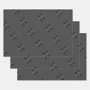 Hoja De Papel De Regalo Nombre y patrón de monograma grises