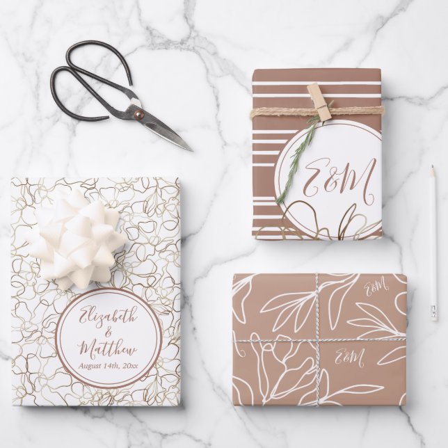 Hoja De Papel De Regalo Nombres personalizados Mocha Mousse Marrón Boda (Anverso)