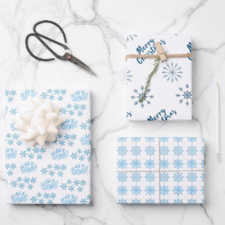 Hoja De Papel De Regalo Nórdicos Blue Merry Christmas Let It Snow Snowflak