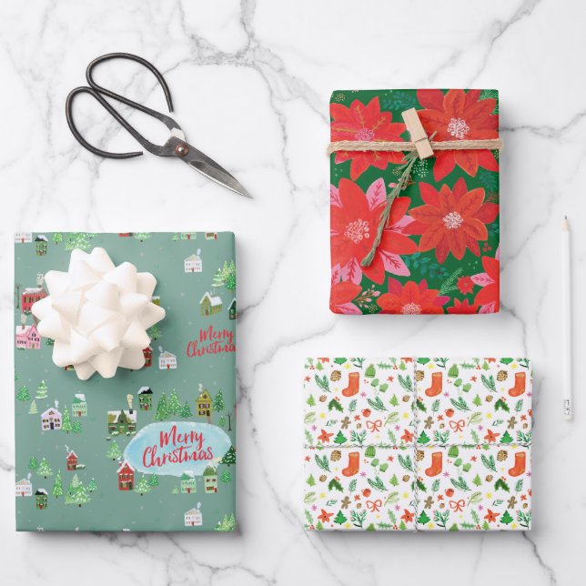 Hoja De Papel De Regalo Nostálgicos Navidades de Winter Village (Anverso)