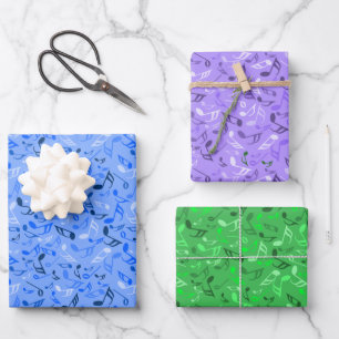 Hoja De Papel De Regalo Notas musicales Blue Green Purple