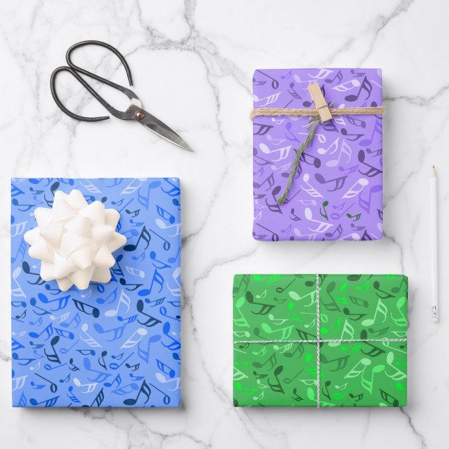 Hoja De Papel De Regalo Notas musicales Blue Green Purple (Anverso)