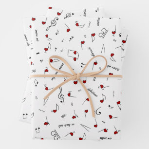 Hoja De Papel De Regalo Notas Musicales Corazón Rojo