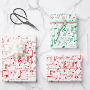 Hoja De Papel De Regalo Notas musicales y símbolos, Navidades Carols