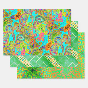 Hoja De Papel De Regalo Nouveau Paisley Aqua Sampler