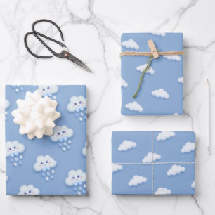 Hoja De Papel De Regalo Nube blanquecina suave de nueve niños azul pálido