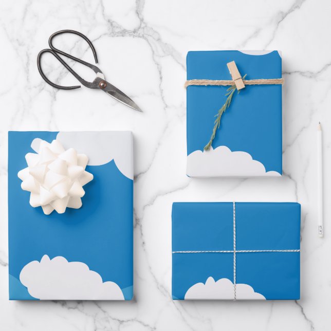 Hoja De Papel De Regalo Nube de cielo azul (Anverso)
