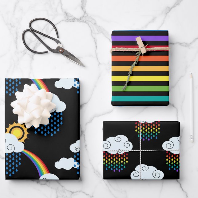 Hoja De Papel De Regalo Nubes arcoiris (Anverso)