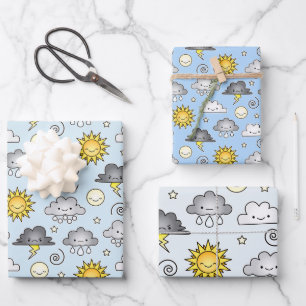 Hoja De Papel De Regalo Nubes climáticas de Kawaii