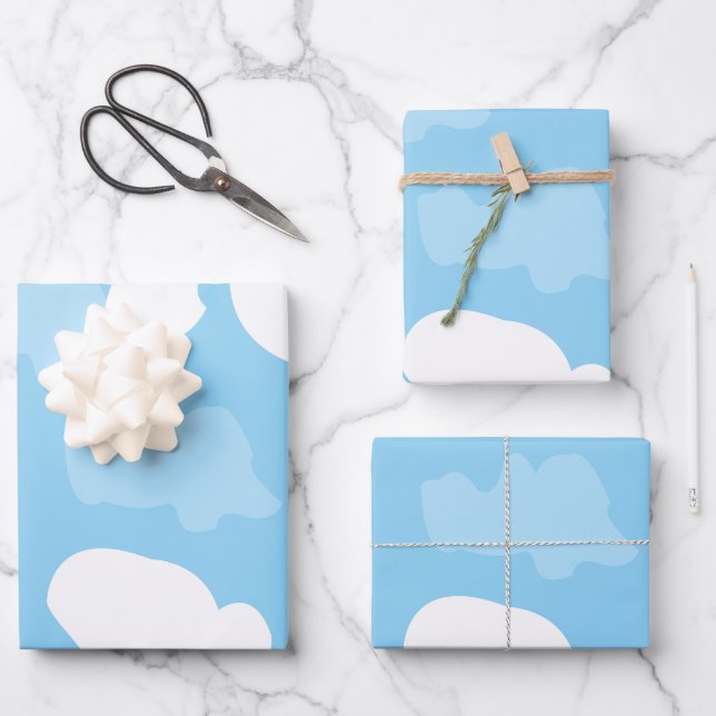 Hoja De Papel De Regalo Nubes de cielo azul (Anverso)