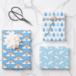 Hoja De Papel De Regalo Nubes de lluvia arcoiris, caídas de lluvia y parag