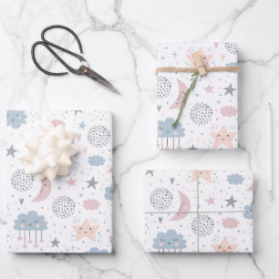 Hoja De Papel De Regalo Nubes Luna Estrellas