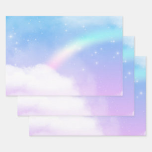 Hoja De Papel De Regalo Nubes mágicas pasteles y arcoiris