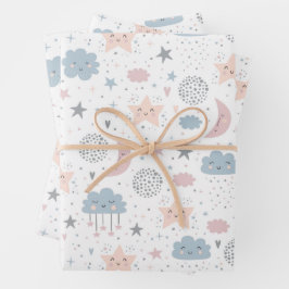 Hoja De Papel De Regalo Nubes Moon Starry Sky Baby Shower Cumpleaños