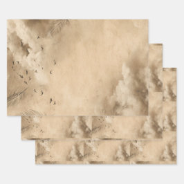 Hoja De Papel De Regalo Nubes Pájaros Plumas Cielo Pastel Collage
