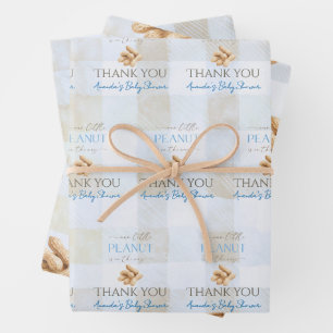 Hoja De Papel De Regalo Nuestra pequeña fiesta de bebé de gingham azul Niñ