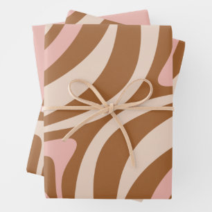 Hoja De Papel De Regalo Nuevos patrones abstractos retro surco marrón rosa