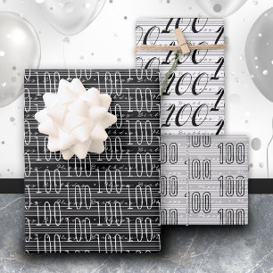Hoja De Papel De Regalo Números de tipografía blanca negra en el cumpleaño