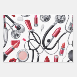 Hoja De Papel De Regalo Nurse Glam – Stethoscope & Lipstick Pattern
