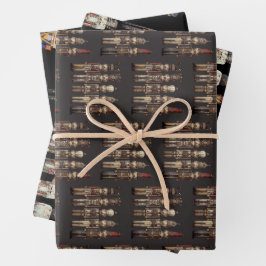 Hoja De Papel De Regalo Nutcracker Trio Navidades Black