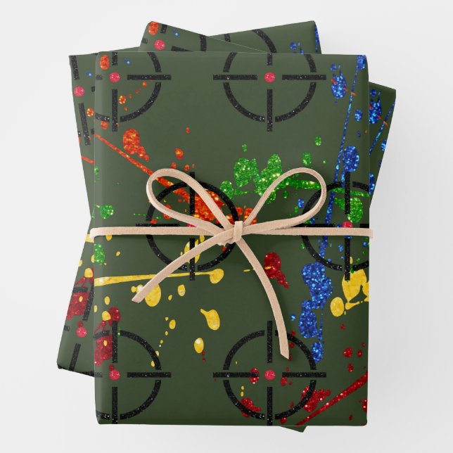 Hoja De Papel De Regalo Objetivos de purpurina Fiesta Paintball (In situ)