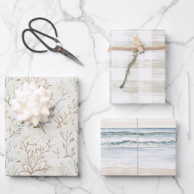 Hoja De Papel De Regalo Ocean Beach Coast Starfish Birthday (Anverso)