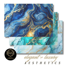 Hoja De Papel De Regalo Oceanic & Gold Marble Luxe Aesthetics