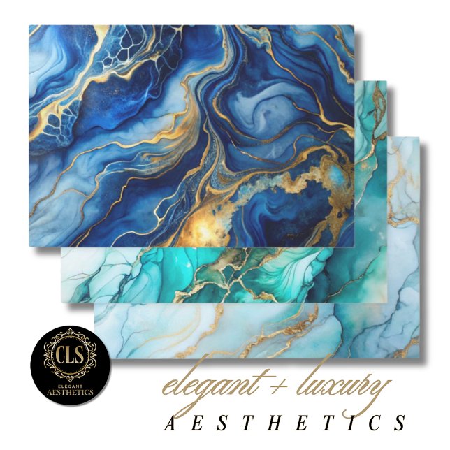 Hoja De Papel De Regalo Oceanic & Gold Marble Luxe Aesthetics (Subido por el creador)