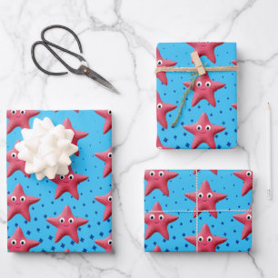 Hoja De Papel De Regalo Océano azul marino Starfish Rosa