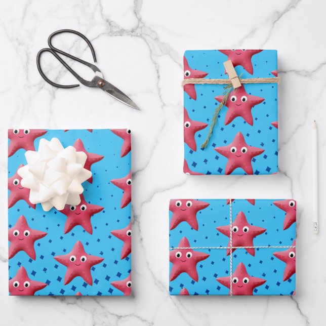 Hoja De Papel De Regalo Océano azul marino Starfish Rosa (Anverso)