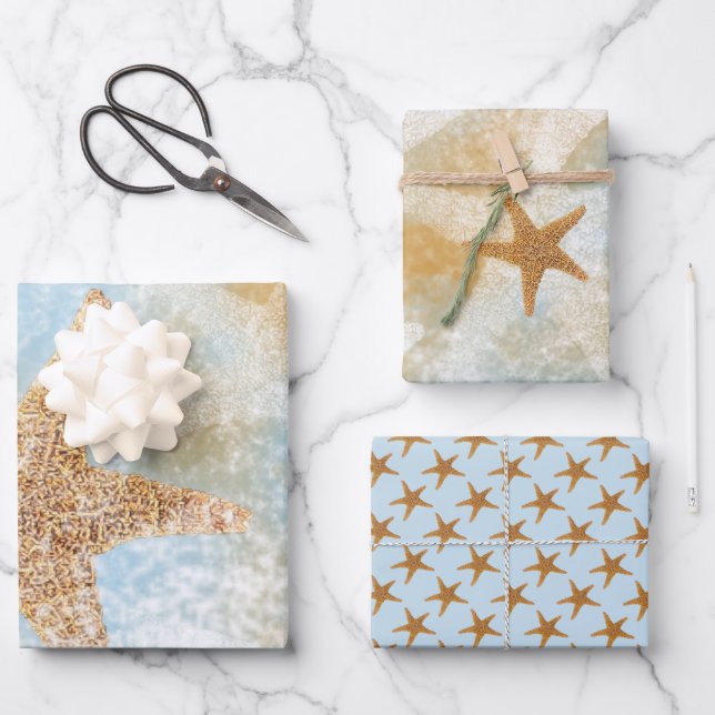 Hoja De Papel De Regalo Océano costero de Starfish Beach (Anverso)