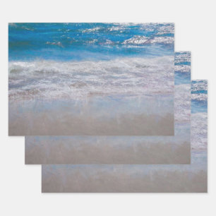 Hoja De Papel De Regalo Océano litoral azul playa Olas de arte tropical