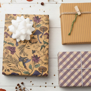 Hoja De Papel De Regalo Ochre Naranja Hummingbird Witch, Gingham & Stripes